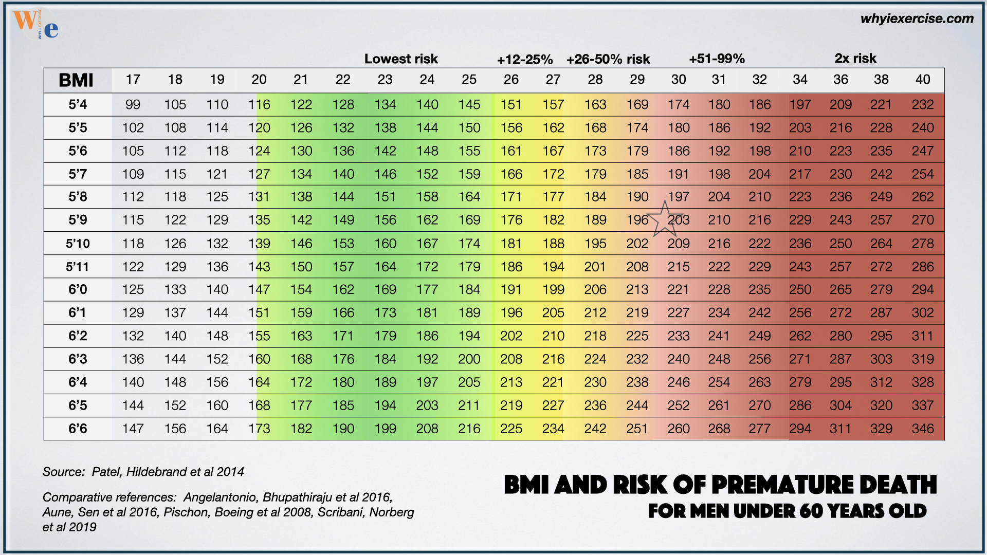 body mass index, BMI, and risk of premature death for men under age 60