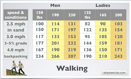 Calories Burned During Activities Chart