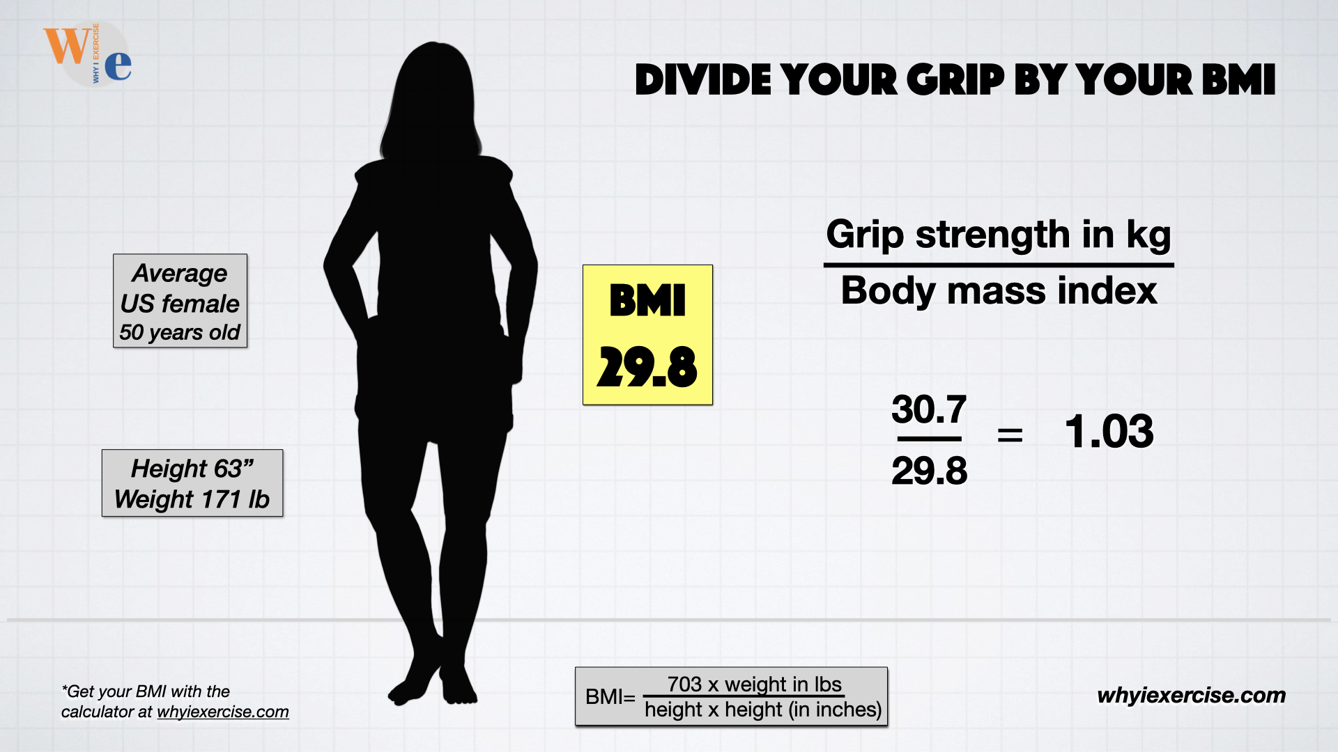 Find your relative grip strength. Divide grip in kg by your BMI