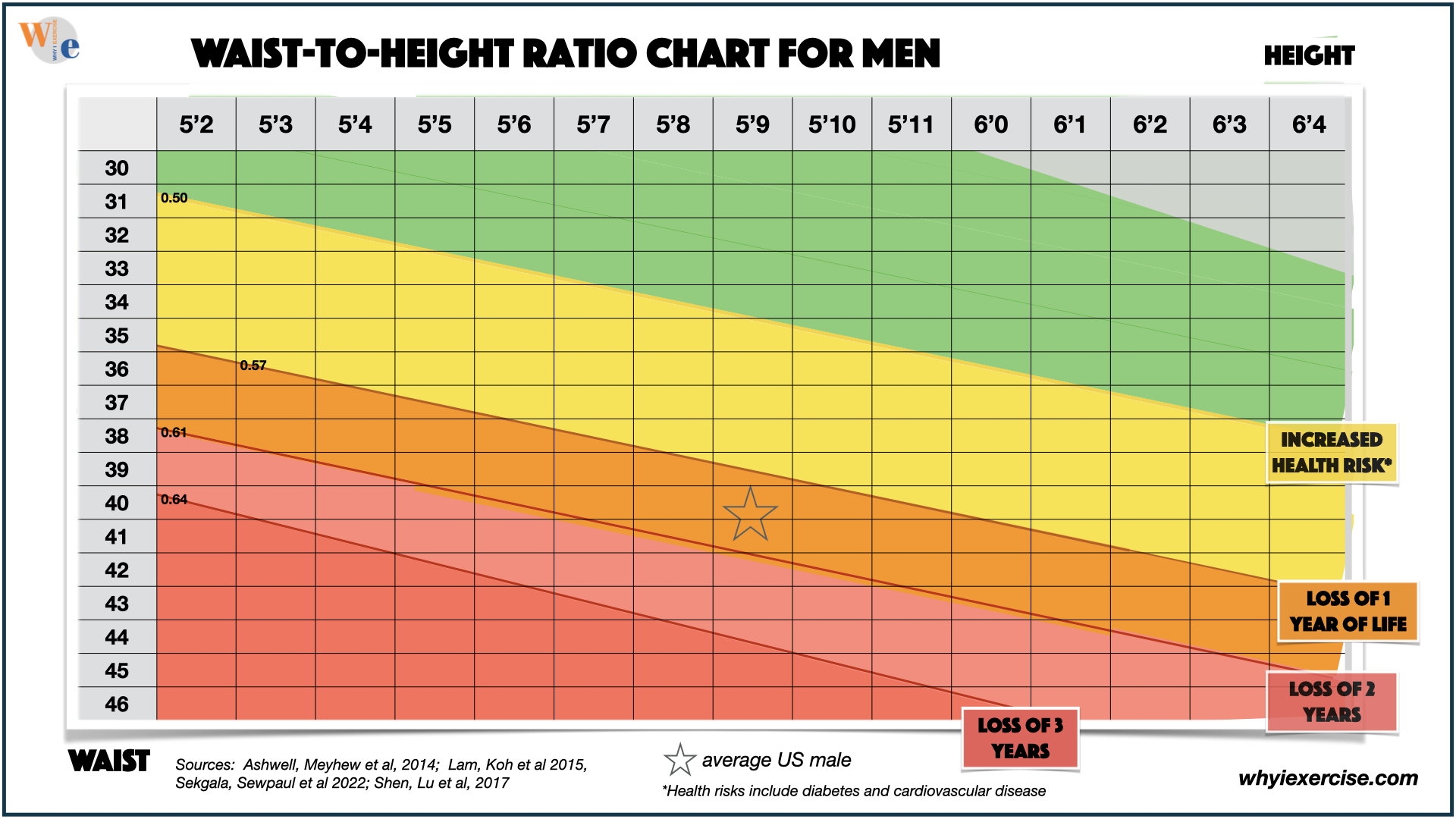 Waist-to-height ratio chart for men